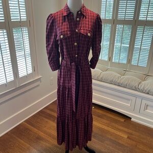 Derek Lam Burgundy Plaid Long Sleeve Dress